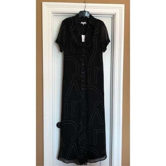 CALVIN KLEIN - 🎉HP🎉 NWT - L Sz 6 Short Sleeve Logo Maxi Illusion Shirtdress - Picture 4 of 16